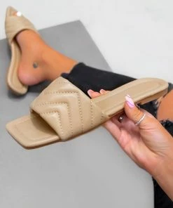 NDS LORENA Textured Strap Sliders - Mocha SHOES