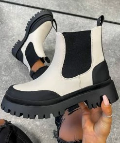 DMF SHOES LORENA Chunky Chelsea Ankle Boots - Beige