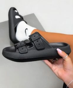 LIV MABLE Flat Slider Sandals - Black