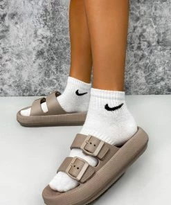 CIT SHOES MABLE Flat Slider Sandals - Mocha