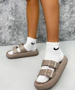 CIT SHOES MABLE Flat Slider Sandals - Mocha