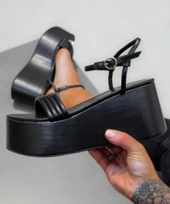 CIT MACEY Chunky Platform Sandals - Black PU