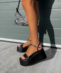 CIT MACEY Chunky Platform Sandals - Black PU