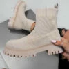DMF MADDIE Chunky Sock Fit Ankle Boots - Beige SHOES
