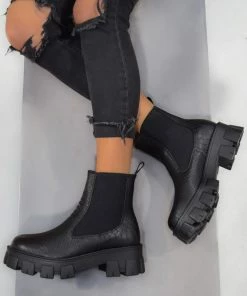DMF MADDOX Chunky Chelsea Ankle Boots - Black Croc SHOES