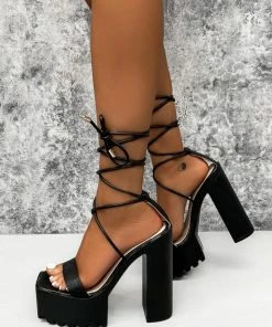 NDS MARCELLE Chunky Platform Lace Up Heels - Black