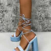 NDS SHOES MARCELLE Chunky Platform Lace Up Heels - Blue
