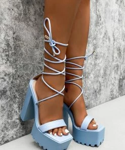 NDS SHOES MARCELLE Chunky Platform Lace Up Heels - Blue