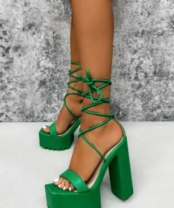 NDS MARCELLE Chunky Platform Lace Up Heels - Green SHOES