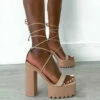 NDS SHOES MARCELLE Chunky Platform Lace Up Heels - Beige