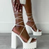 NDS MARCELLE Chunky Platform Lace Up Heels - White