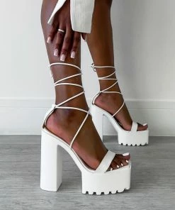 NDS MARCELLE Chunky Platform Lace Up Heels - White