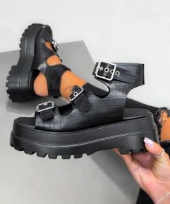 LIV SHOES MARLEY Super Chunky Sandals - Black Croc