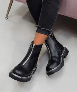 LIV REBEL Zip Front Ankle Boots - Black PU