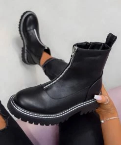 LIV REBEL Zip Front Ankle Boots - Black PU