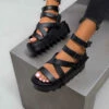 ELG MEAN IT Chunky Platform Velcro Strap Gladiator Sandals - Black