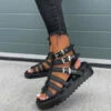 ELG SHOES MENACE Chunky Caged Gladiator Buckle Sandals - Black