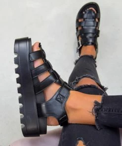 ELG MIA Chunky Platform Gladiator Sandals - Black SHOES