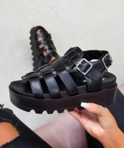ELG MIA Chunky Platform Gladiator Sandals - Black SHOES