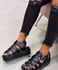 ELG MIA Chunky Platform Gladiator Sandals - Black SHOES