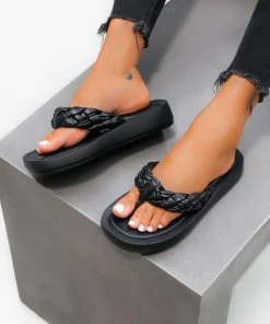 NDS MIMI Chunky Plait Toe Post Sandals - Black