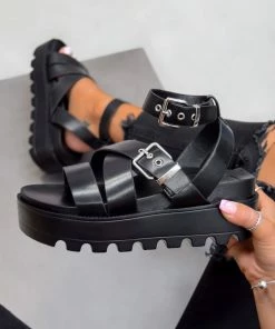 NDS MIREIA Chunky Platform Strap Gladiator Sandals - Black