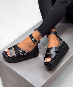 NDS MIREIA Chunky Platform Strap Gladiator Sandals - Black