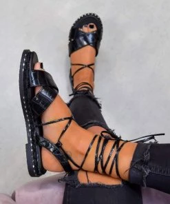 AJ Voyage Footwear MOLLI Wrap Around Sandals - Black Croc