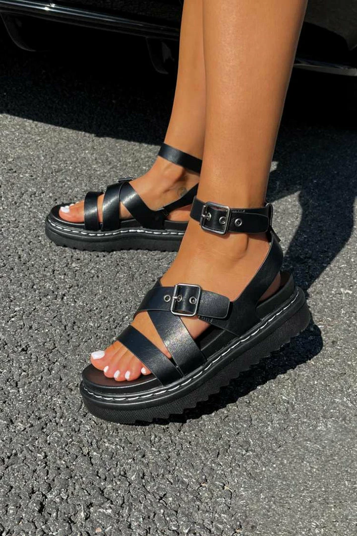 LIV MOTION Chunky Buckle Gladiator Sandals - Black SHOES 6 LIV MOTION Chunky Buckle Gladiator Sandals - Black SHOES