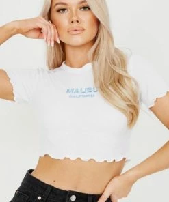 SWD Malibu Embroidered Rib Crop Top - White