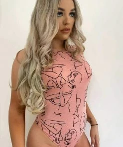 PUR CLOTHING Mesh Sleeveless Bodysuit With Abstract Flocking - Pink