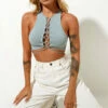 Motel Rocks Giwta Crop Top - Blue Surf CLOTHING