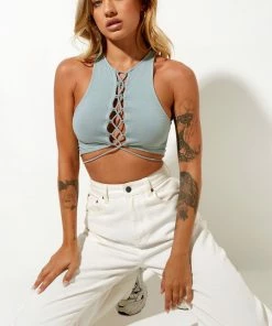 Motel Rocks Giwta Crop Top - Blue Surf CLOTHING