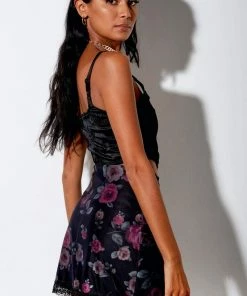 Cora Motel Rocks Gothic Rose Mini Skirt - Black