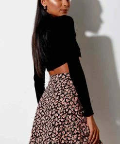 Motel Rocks Nusha Blossom Mini Skirt - Black/Pink