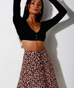 Motel Rocks Nusha Blossom Mini Skirt - Black/Pink