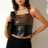 CLOTHING Motel Rocks Manipa Crop Top - Brown/Black