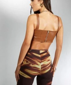Motel Rocks Wawi Corset Crop Top - Tan PU CLOTHING
