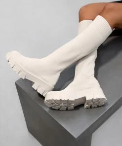 NDS SHOES NATALIA Chunky Sock Fit Ankle Boots - Beige