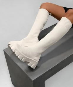 NDS SHOES NATALIA Chunky Sock Fit Ankle Boots - Beige