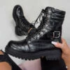 DMF NEVA Chunky Buckle Ankle Boots - Black Croc SHOES