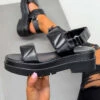 NDS NIA Chunky Velcro Sandals - Black PU SHOES