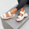 NDS NIA Chunky Velcro Sandals - Cream PU