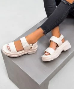NDS NIA Chunky Velcro Sandals - Cream PU