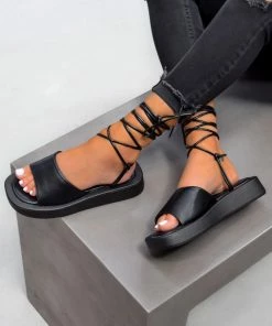 DMF NINA Chunky Tie Up Sandals - Black SHOES