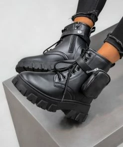 DMF NIVA Chunky Pocket Detail Ankle Boots - Black