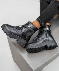 DMF NIVA Chunky Pocket Detail Ankle Boots - Black