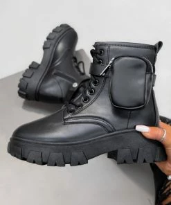 DMF NIVA Chunky Pocket Detail Ankle Boots - Black