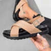 LIV SHOES NOLA Chunky Cross Over Sandals - Beige