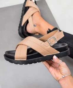 LIV SHOES NOLA Chunky Cross Over Sandals - Beige